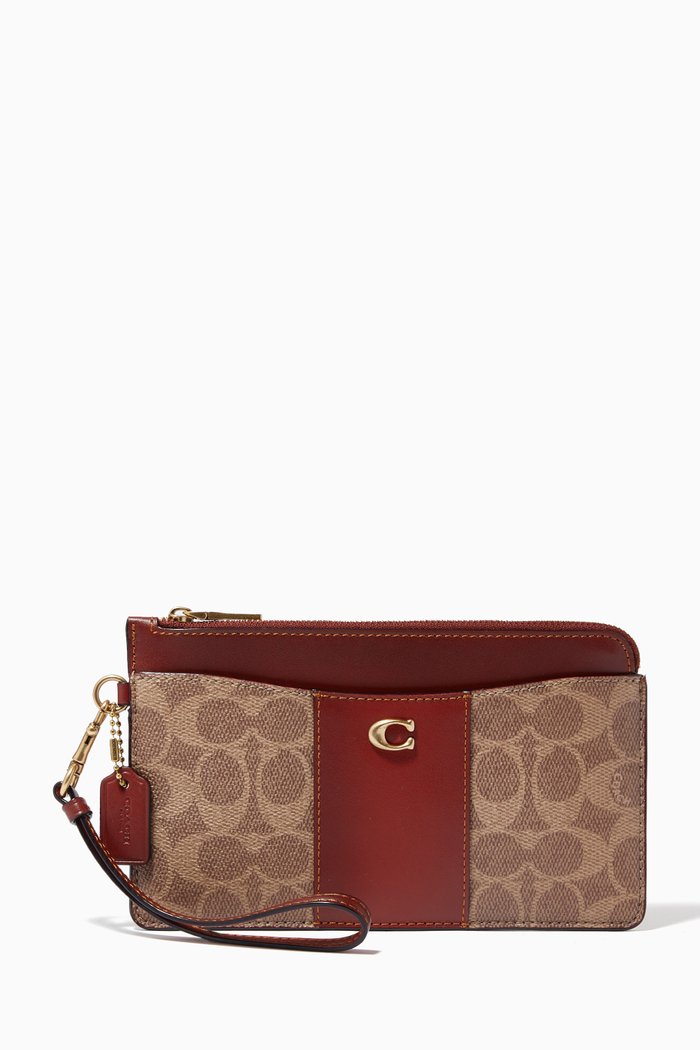 

L-zip Wristlet in Signature Canvas, Brown