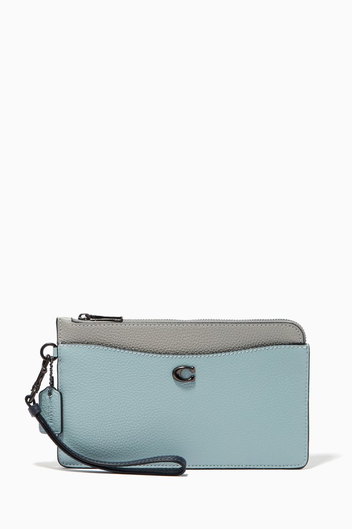 

L-zip Wristlet in Colourblock Pebble Leather, Grey