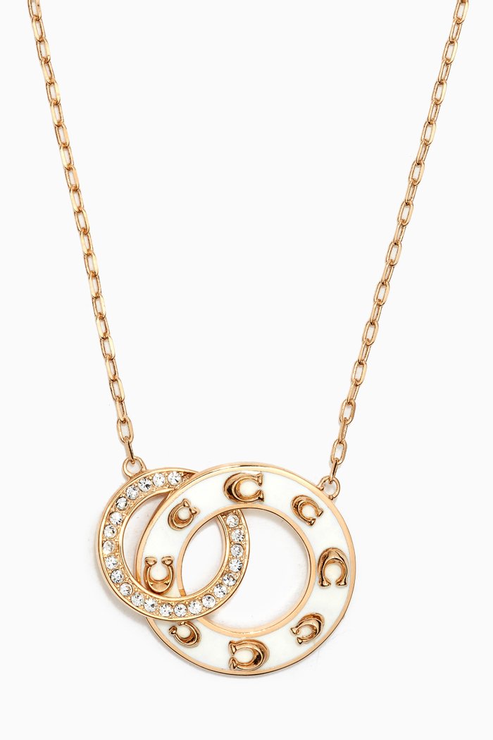 

Pegged Signature Necklace in Plated Brass, White