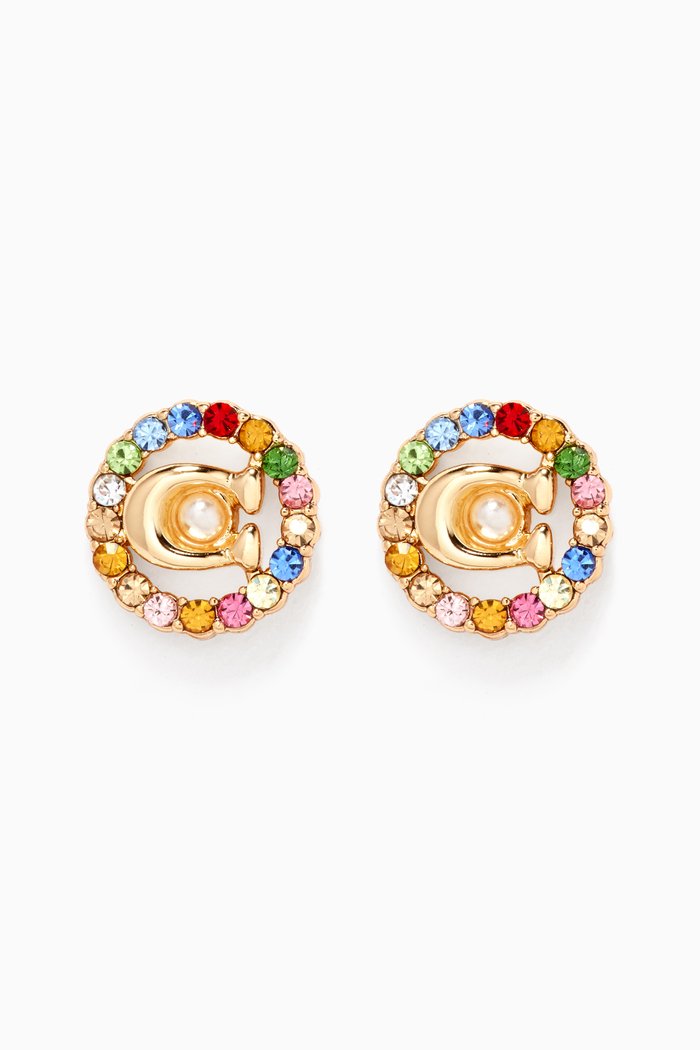 Signature Multi Crystal Stud Earrings, Multicolour