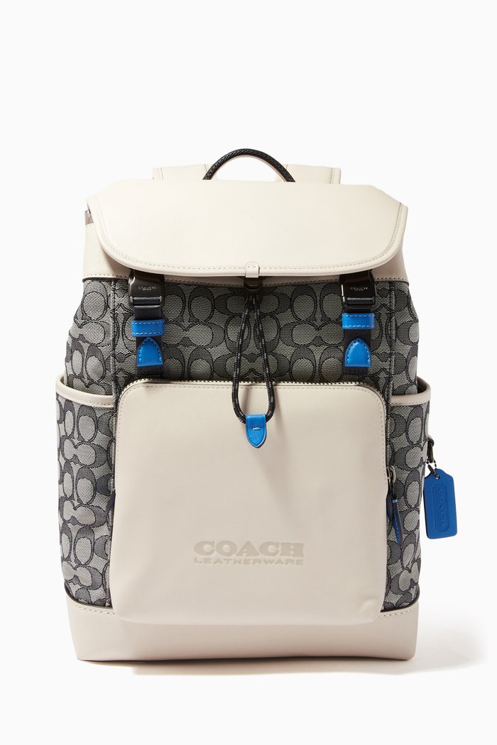 

League Flap Backpack in Signature Jacquard, Blue