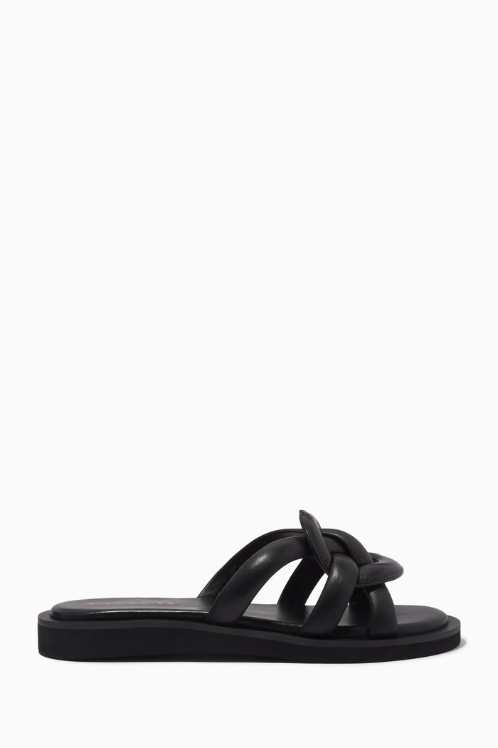 

Georgie Flat Sandals in Leather, Black