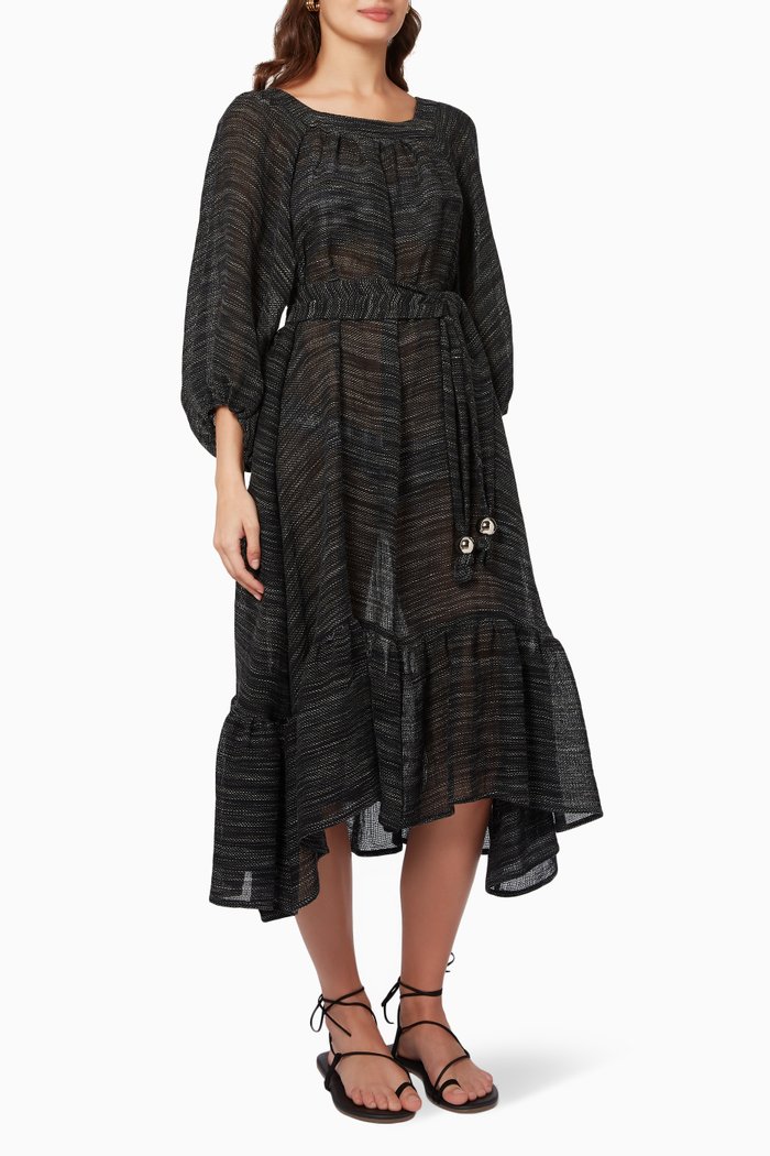 

Laure Midi Dress in Linen Gauze, Black