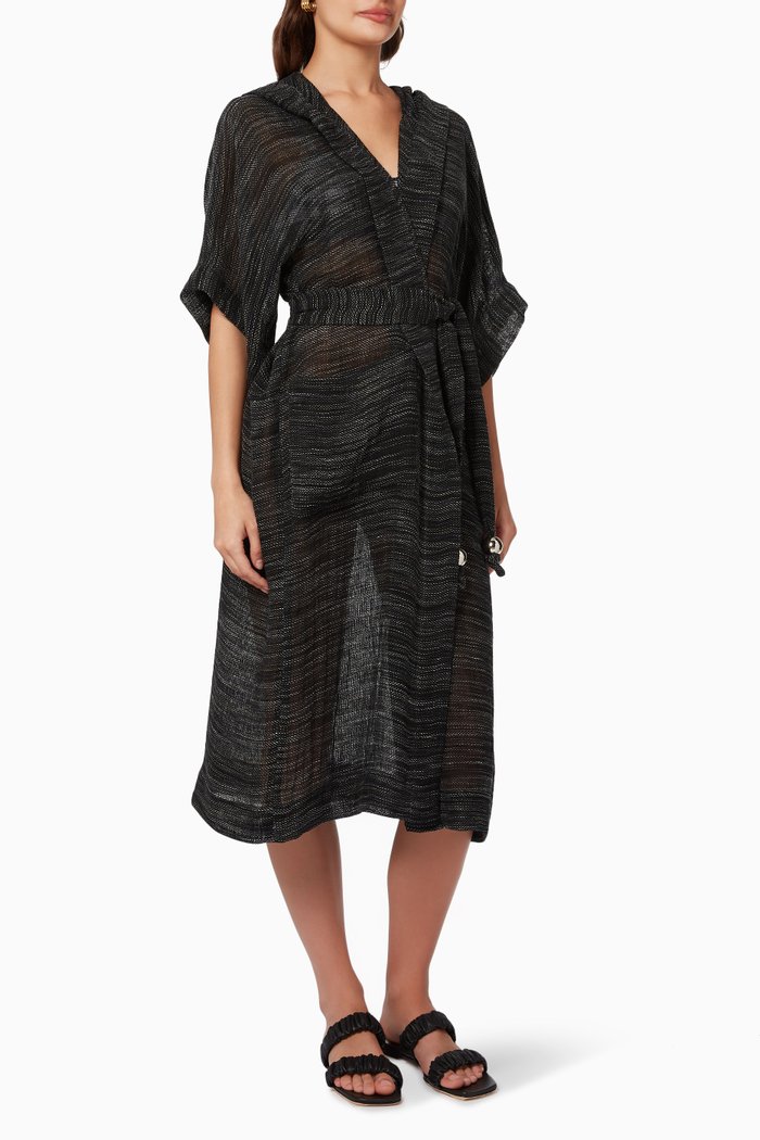 

Hooded Dressing Gown in Linen, Black