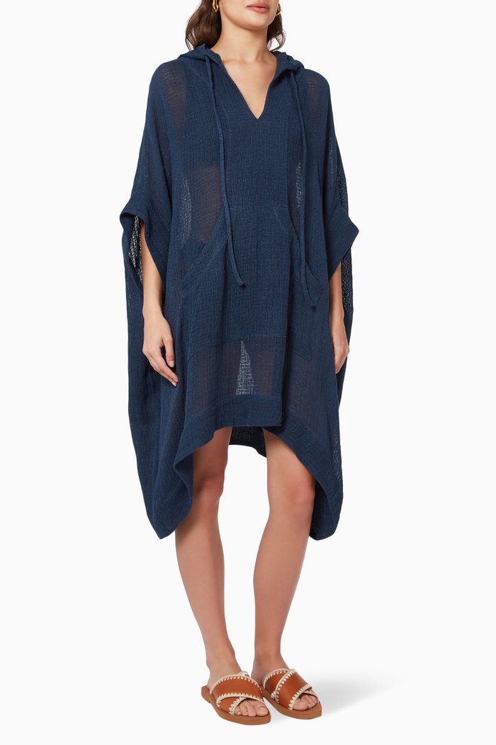 

Hooded Poncho in Linen Gauze, Blue