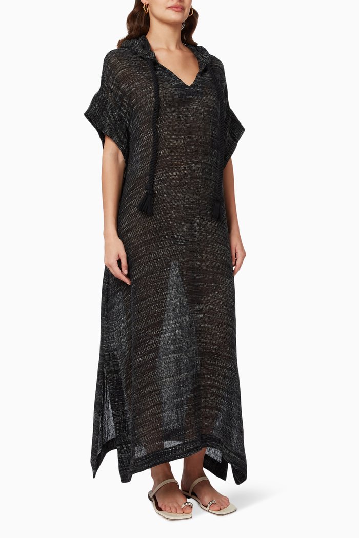 

Hooded Kaftan in Linen Gauze, Black