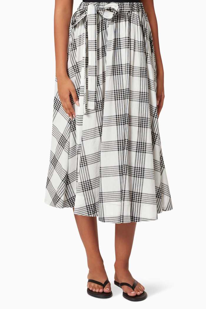 

Balloon Plaid Skirt in Linen Gauze, Black