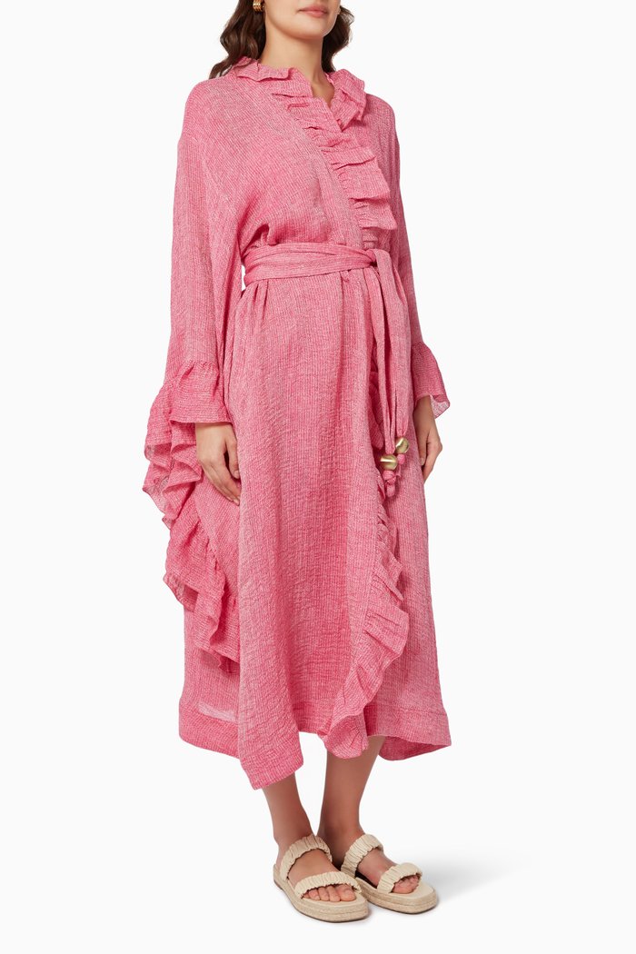

Anita Frilled Robe in Organic Linen, Pink