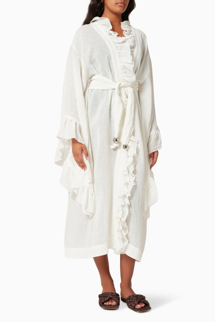 

Anita Maxi Robe in Linen Gauze, White