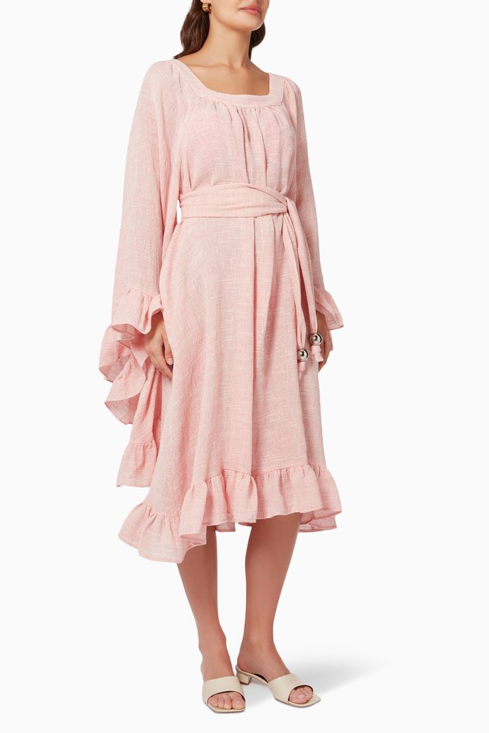 

Anita Striped Dress in Linen-blend Gauze, Pink