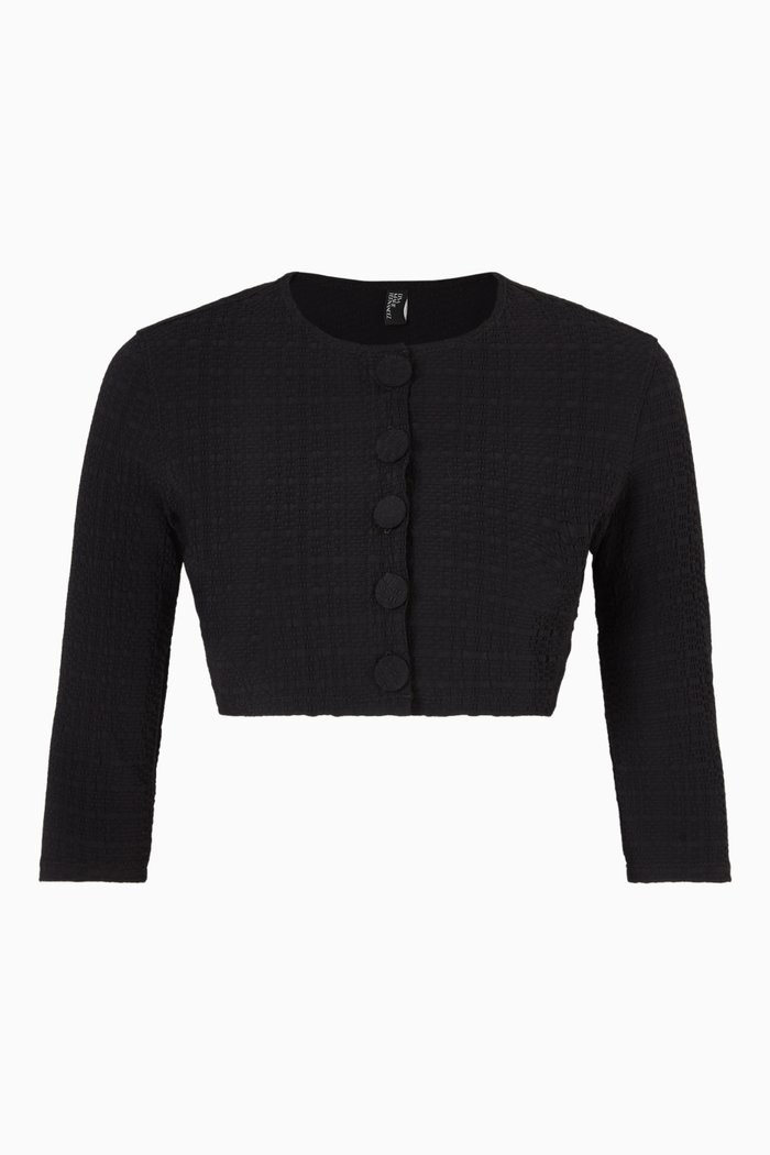 

Cropped Cardigan in Seersucker, Black