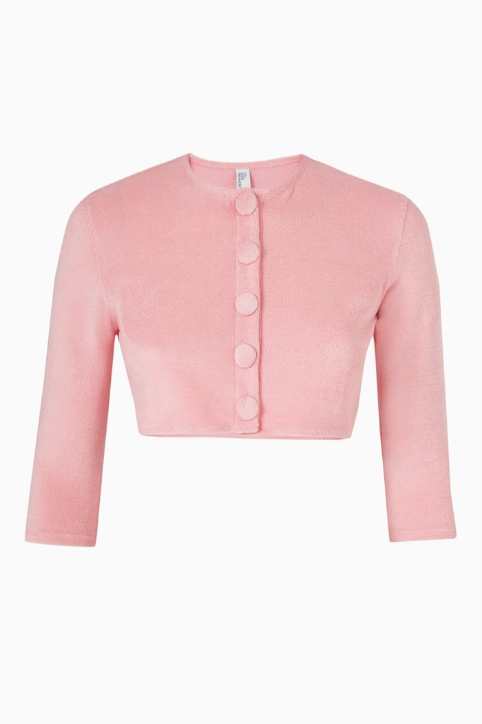 

Cropped Cardigan in Terry Cloth, Pink