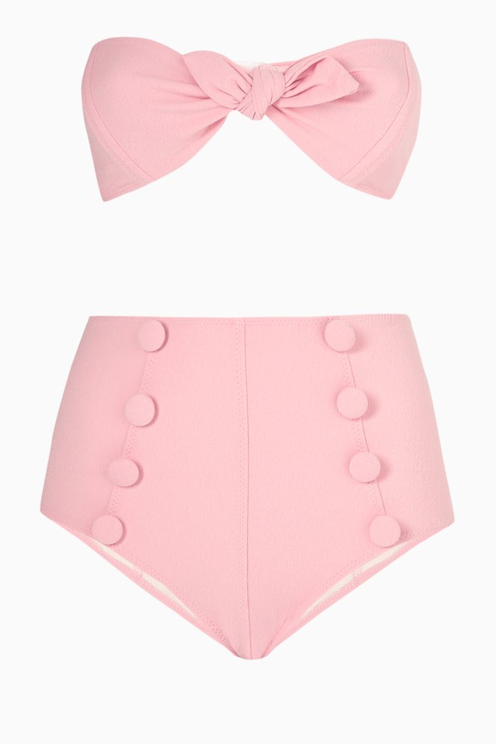 

Button High Waist Bikini in Crepe, Pink
