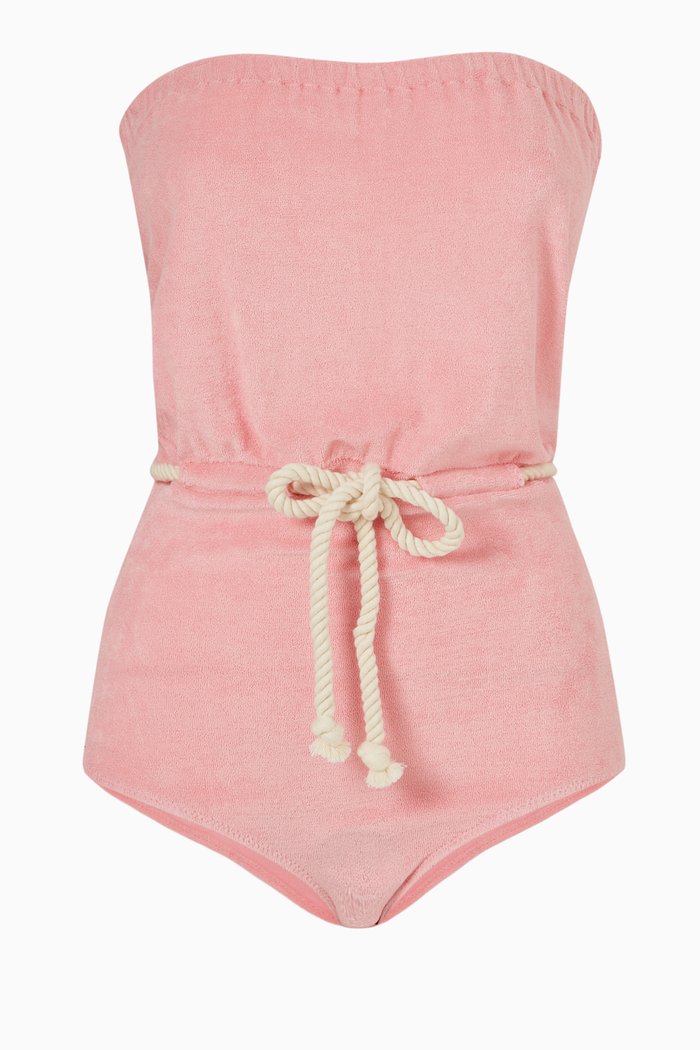 

Victor Drawstring Maillot in Terry Cotton, Pink