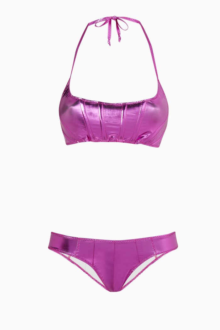 

Corset Bikini in Metallic PVC, Purple