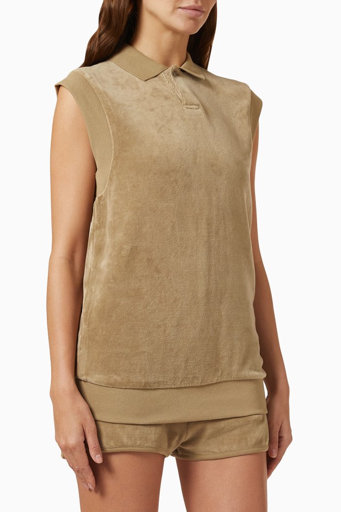 

Sleeveless Polo Shirt in Velour, Brown