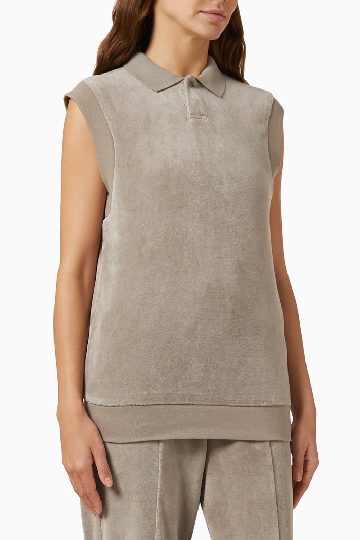 

Sleeveless Polo Shirt in Velour, Grey