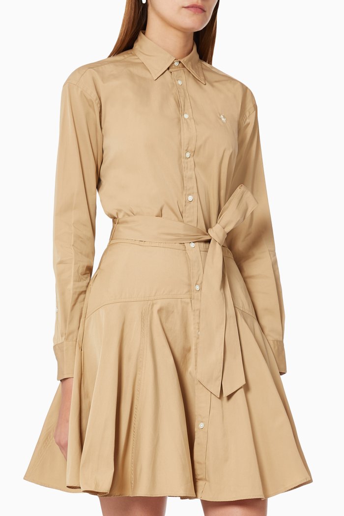 

Long Sleeve Shirtdress in Cotton, Brown