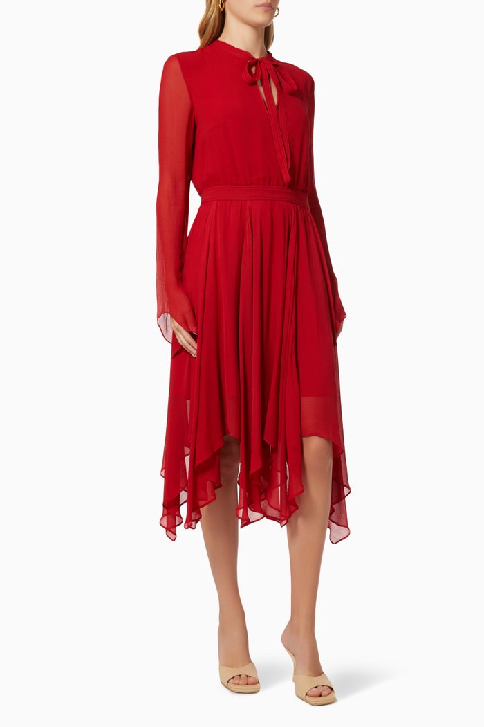 

Handkerchief Dress in Crinkled Crepe, Red