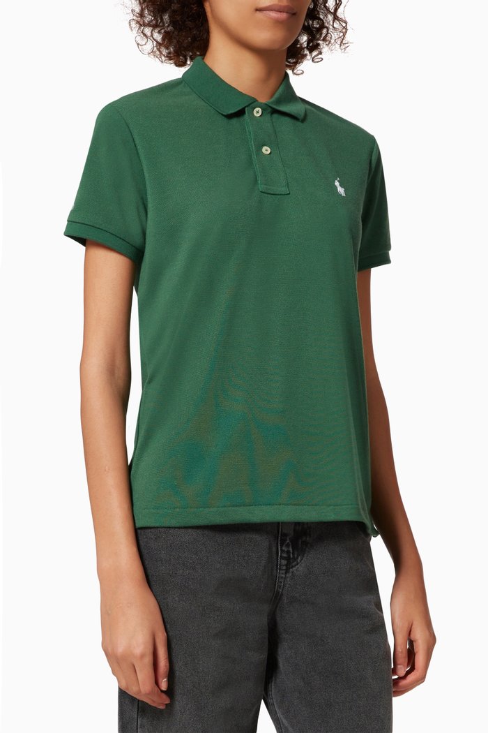 

Logo Embroidered Polo Shirt in Recycled Mesh, Green