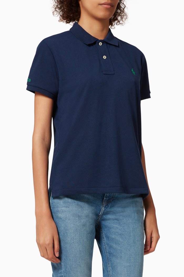 

Logo Embroidered Polo Shirt in Recycled Mesh, Blue
