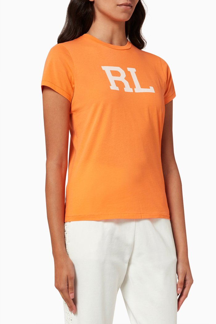 RL Print T-shirt in Cotton Jersey, Orange