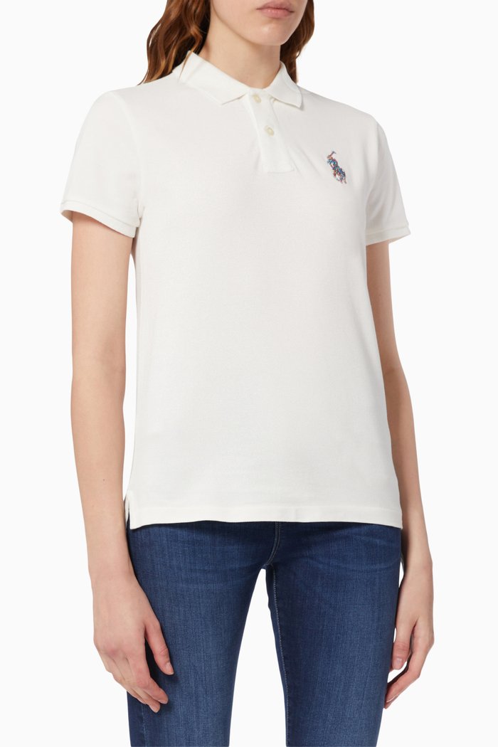 

Logo Embroidered Polo Shirt in Piqué, White