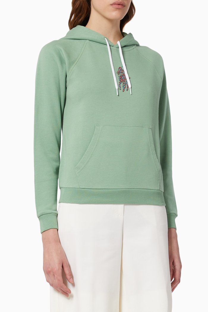 

Polo Logo Embroidered Hoodie in Fleece, Green