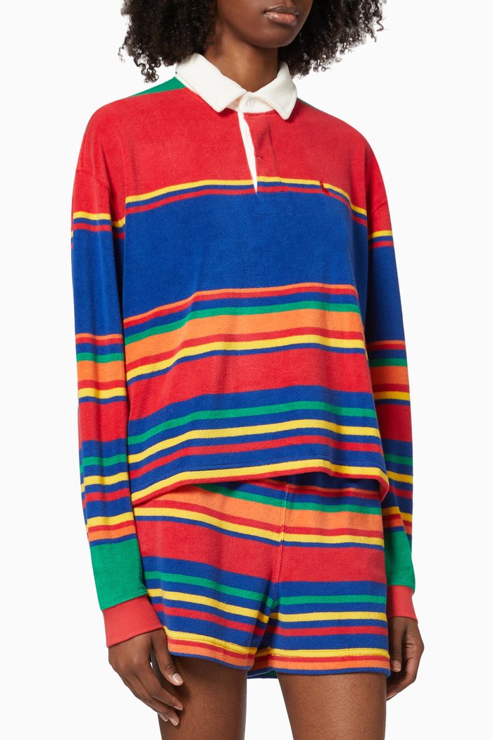 

Striped Oversized Rugby Shirt in French Terry, Multicolour