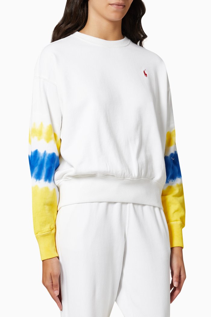 

Striped Logo Sweatshirt in Cotton Fleece, White