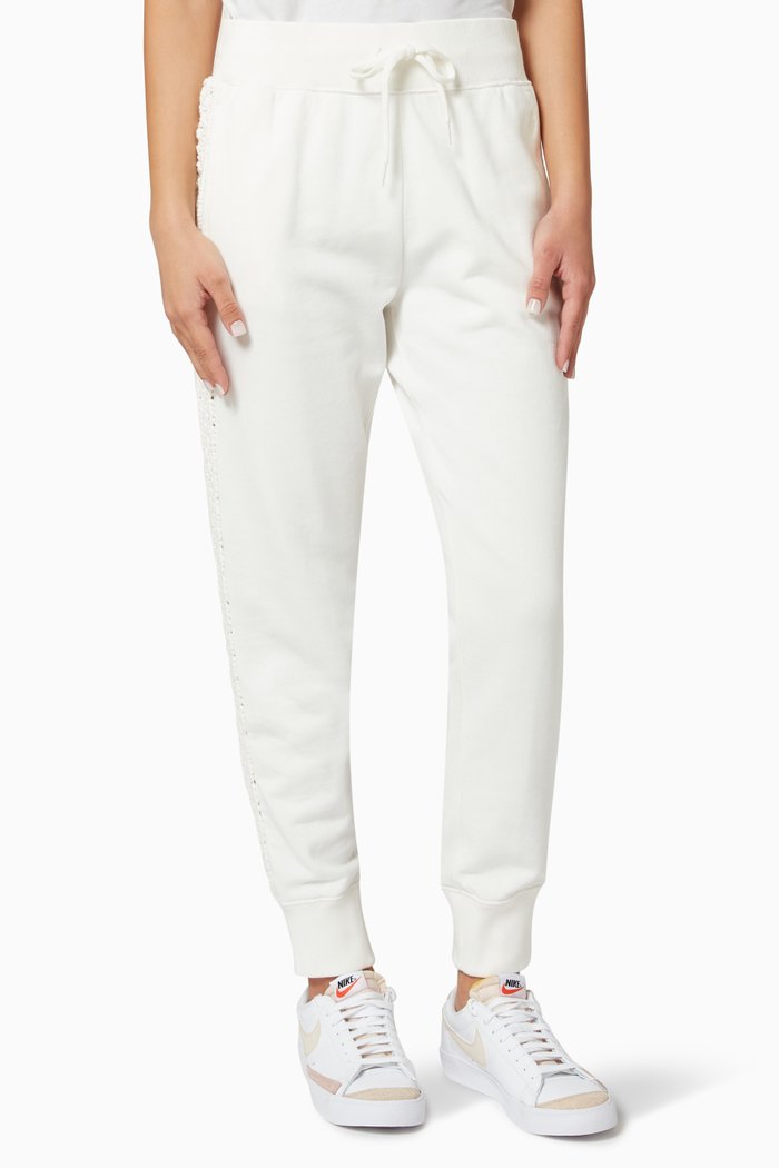 

Macramé Panel Joggers in French Terry, White
