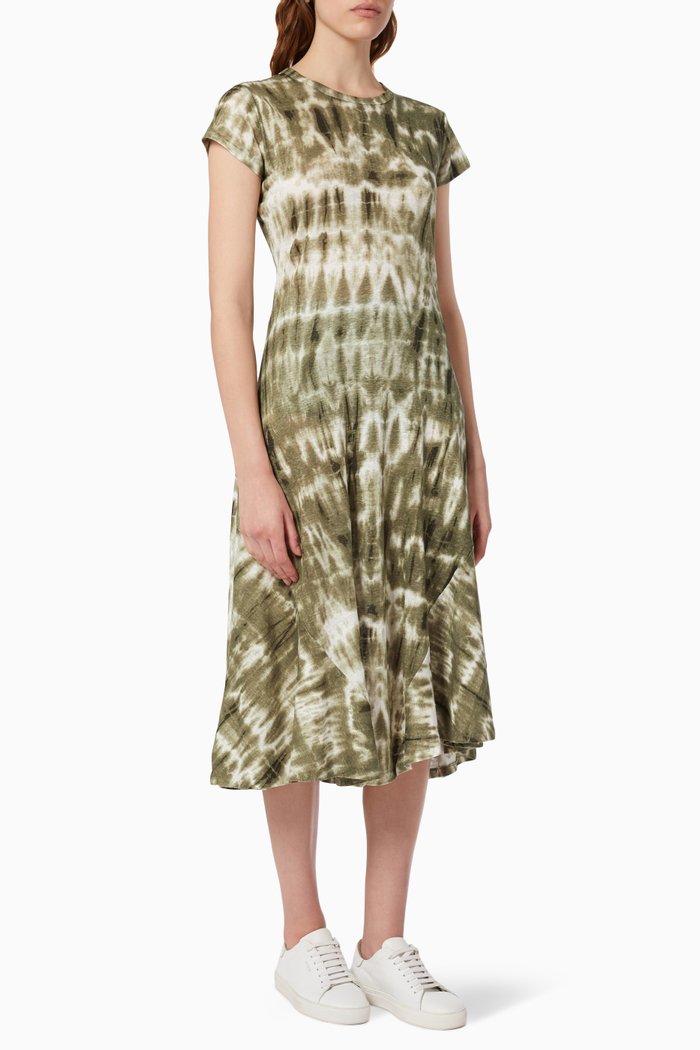

Tie-dye T-shirt Dress in Linen Jersey, Green