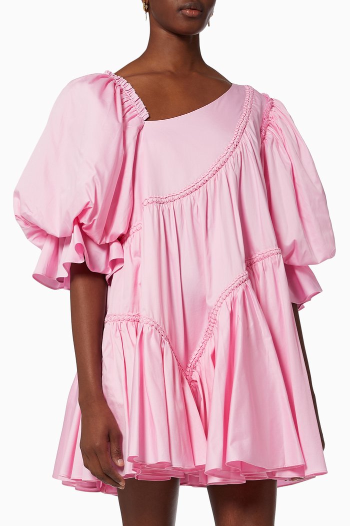 

Casabianca Asymmetric Puff Sleeve Dress in Cotton, Pink