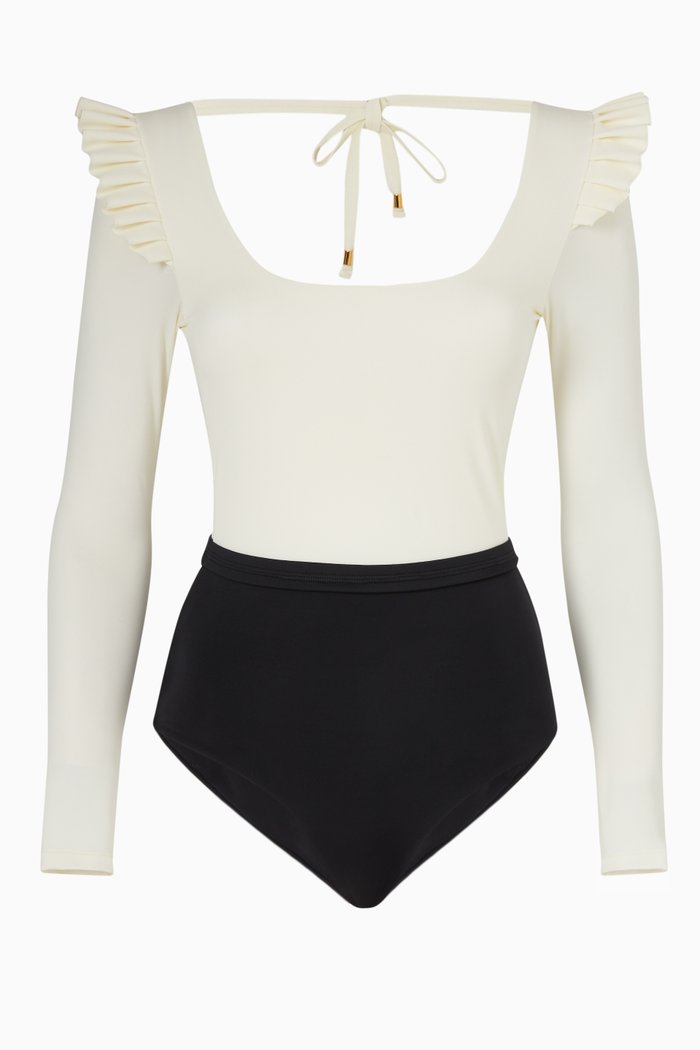 

Agnes Pads Long-sleeve One-piece Swimsuit, White