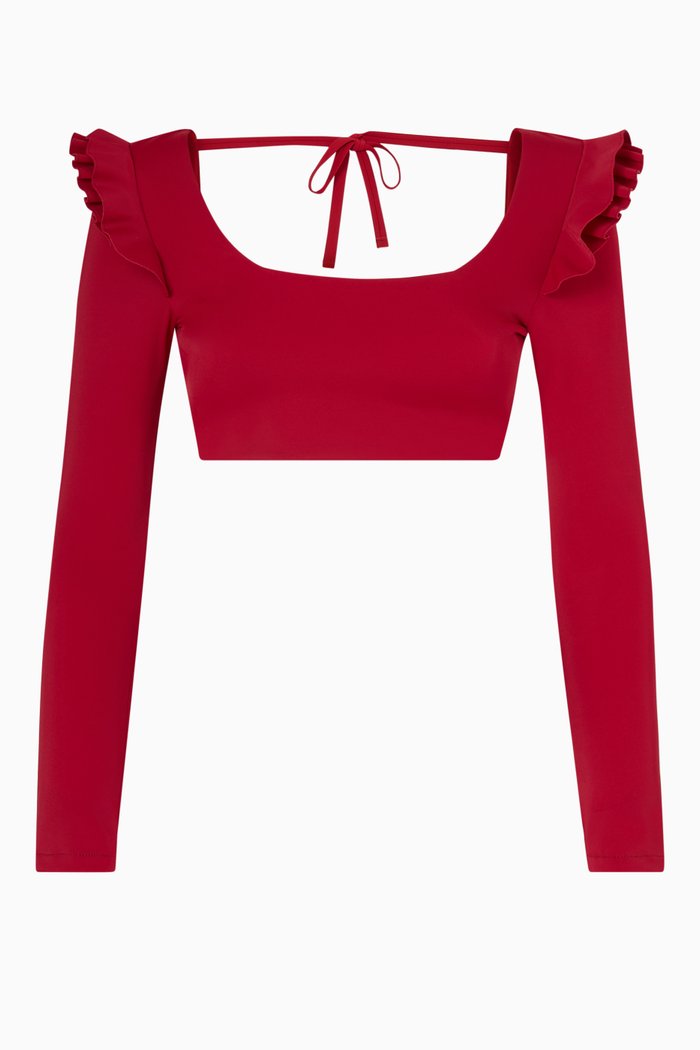 

Agnes Long-sleeve Bikini Crop Top, Burgundy