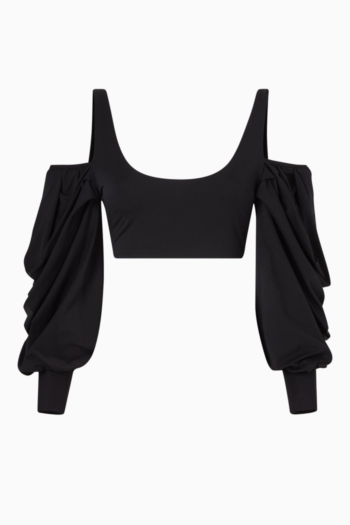 

Pame Puff Sleeve Bikini Crop Top, Black