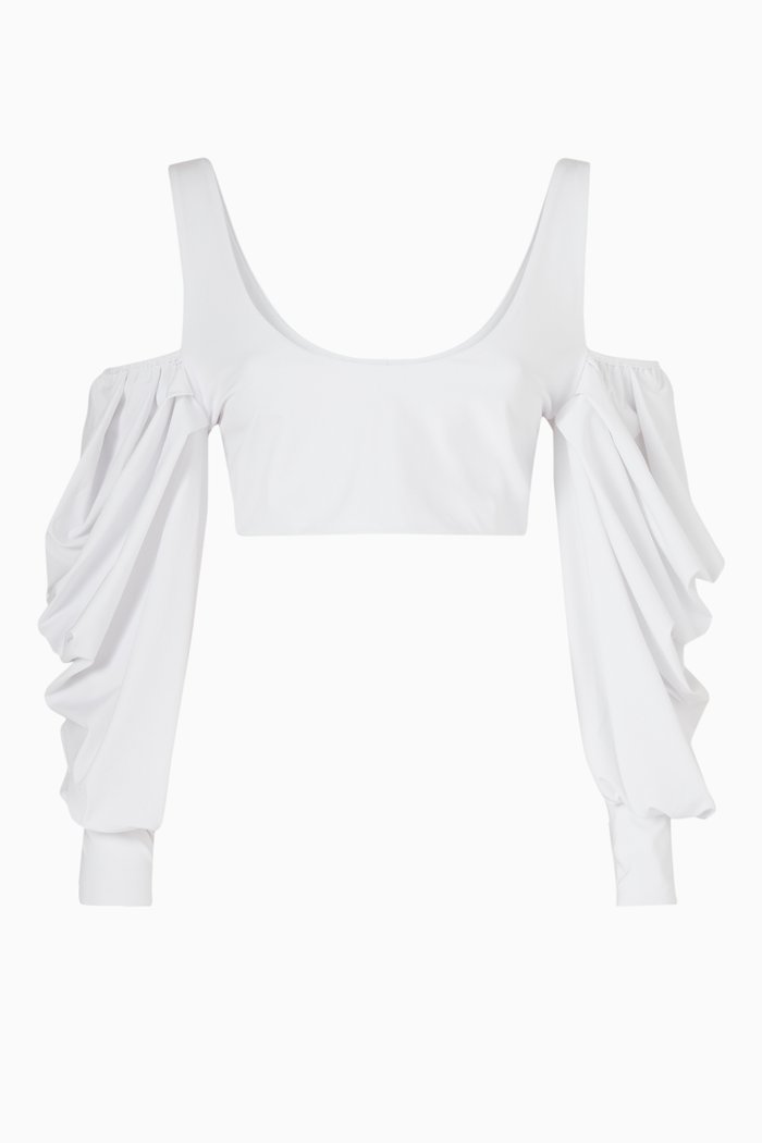 

Pame Puff Sleeve Bikini Crop Top, White