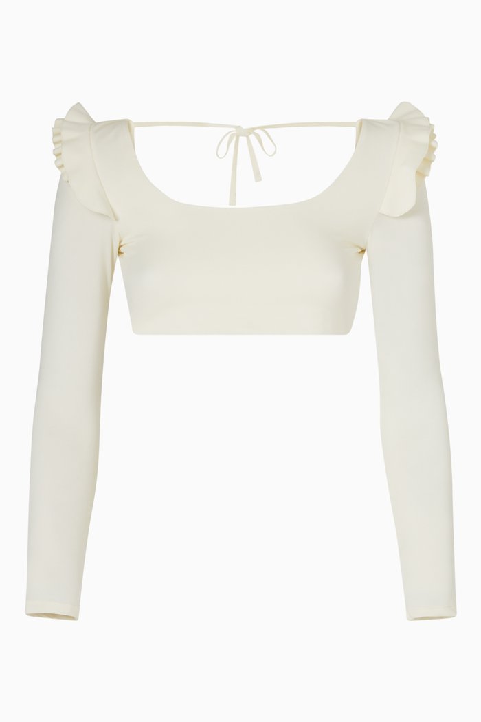 

Agnese Long-sleeve Crop Bikini Top, Neutral