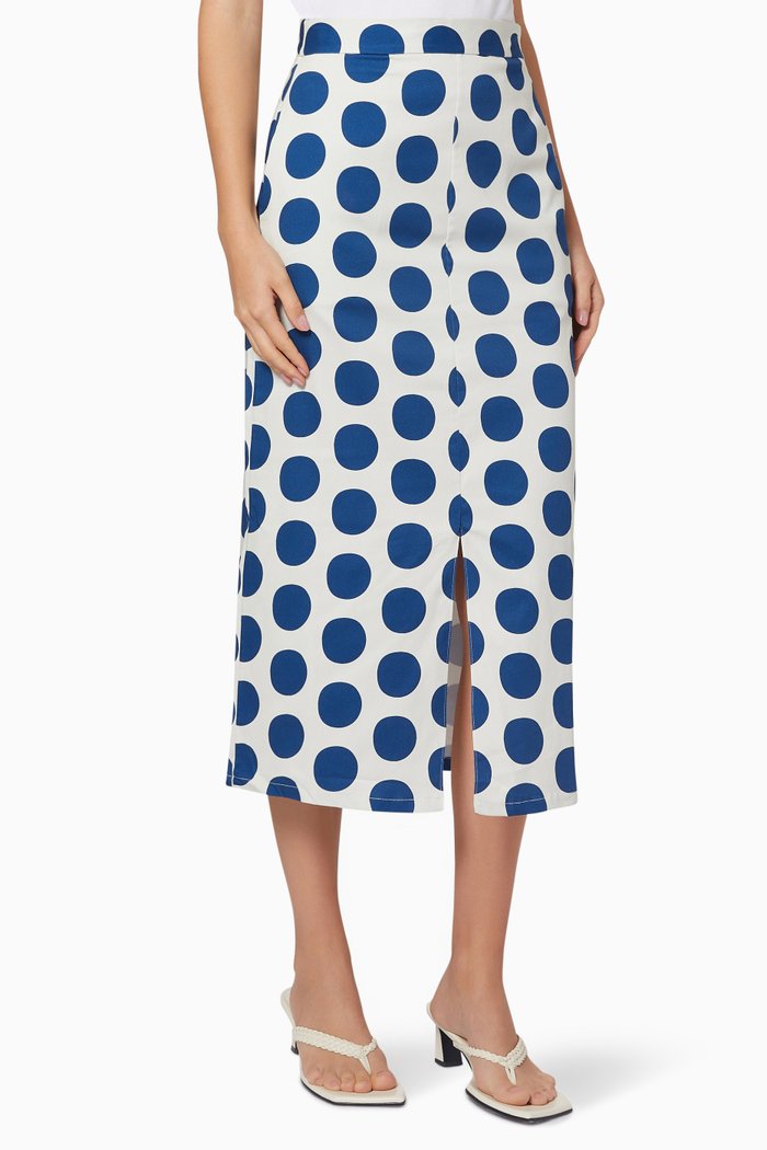 

Pois Compose Midi Skirt in Stretch Cotton, Blue
