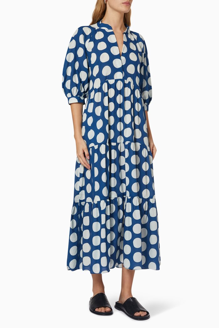 

Pois Compose Puff Sleeve Dress in Cotton, Blue