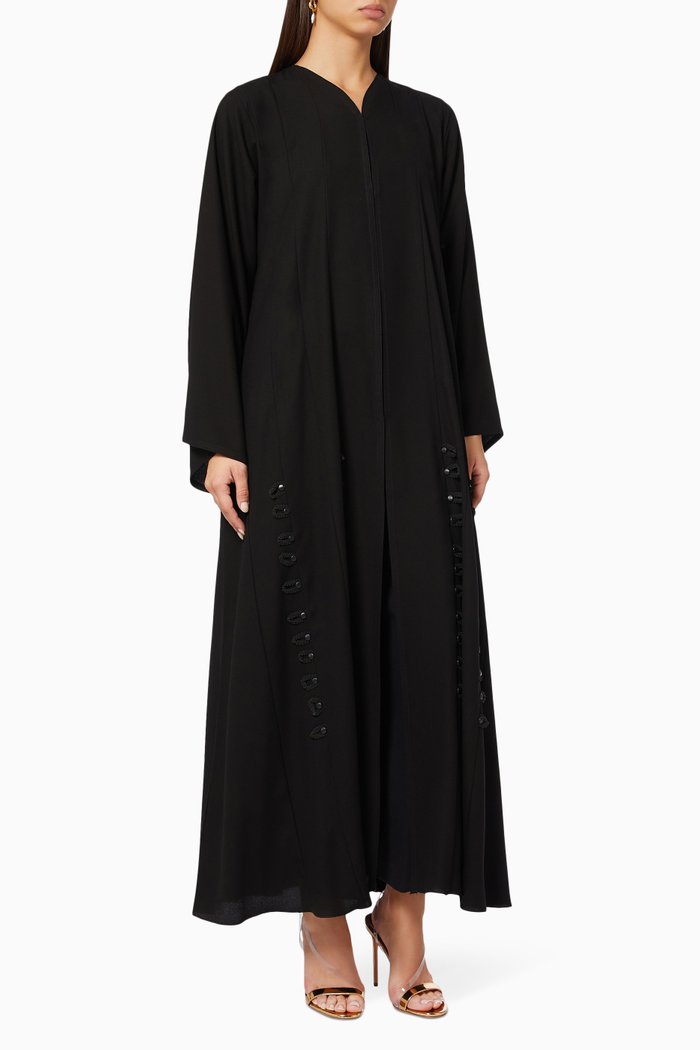

Button Trim Abaya, Black