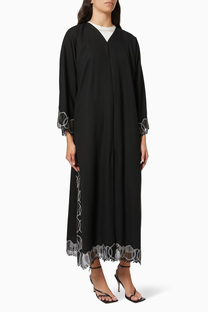 

Lace Trim Abaya, Black