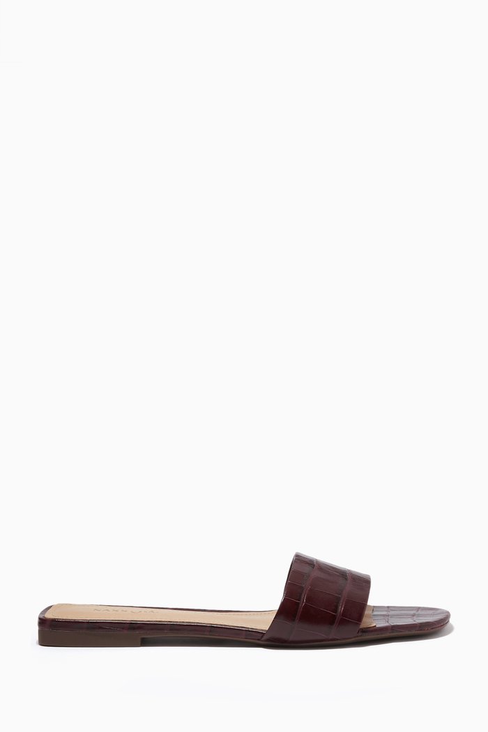

Flat Slides in Croc-embossed Leather, Burgundy