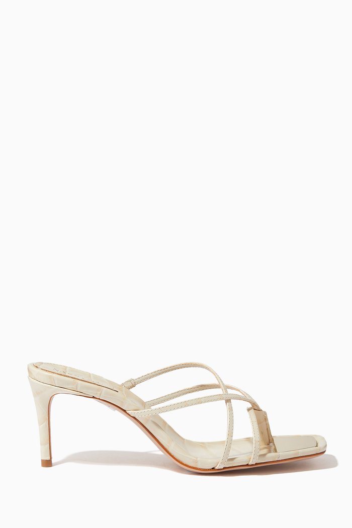

Strappy Slip-on Sandals in Croc-embossed Leather, White