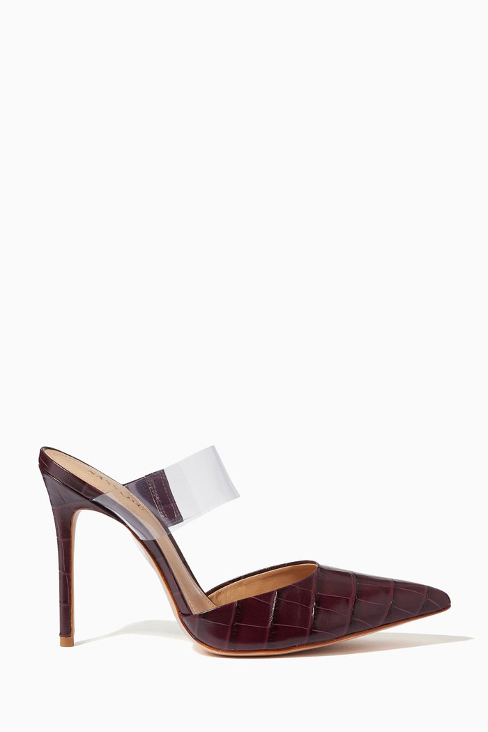 

Slip-on Mules in Croc-embossed Leather, Burgundy