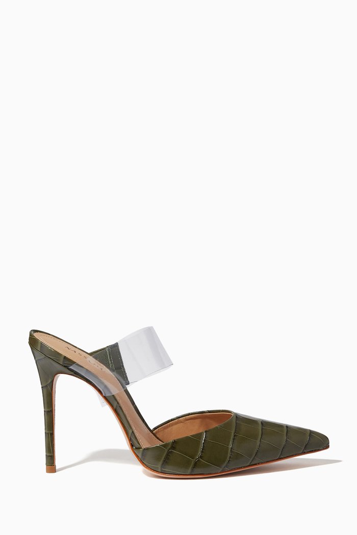

Slip-on Mules in Croc-embossed Leather, Green