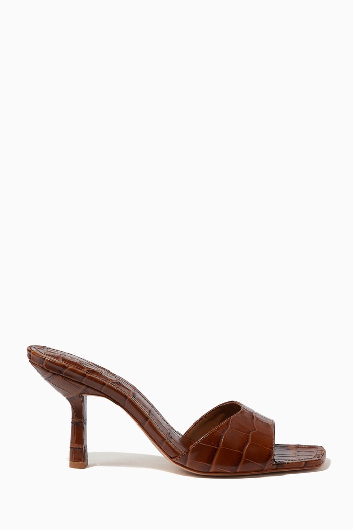 

Slip-on Mules in Croc-embossed Leather, Brown