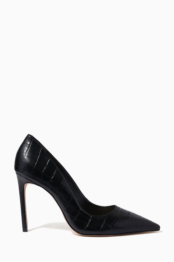 

High Heel Pumps in Wide Croc-embossed Leather, Black