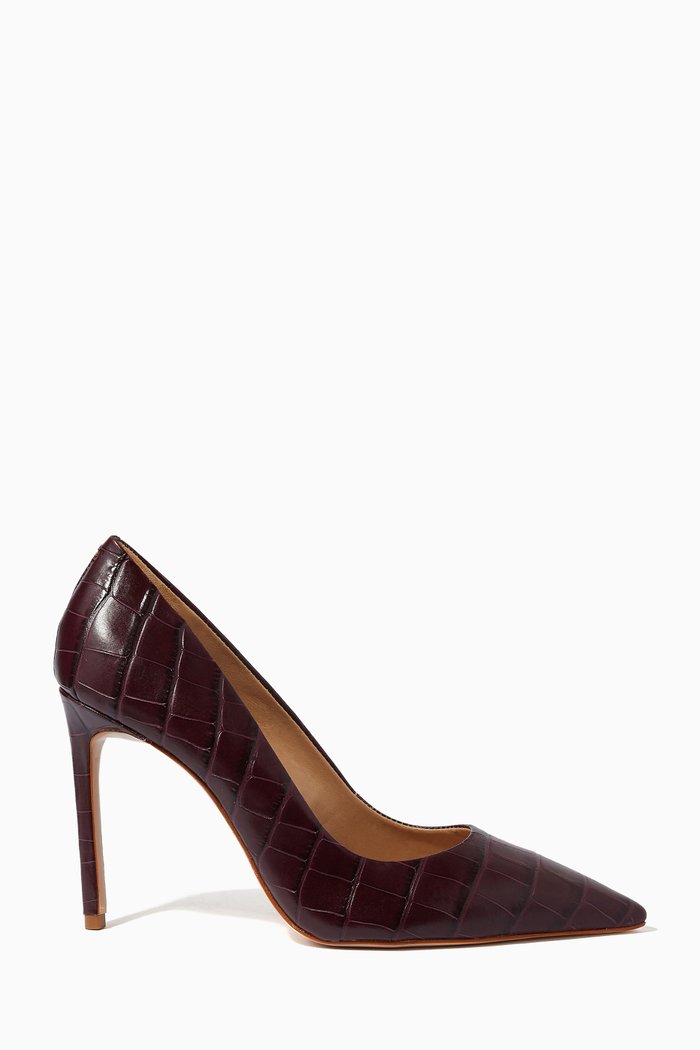 

High Heel Pumps in Wide Croc-embossed Leather, Burgundy