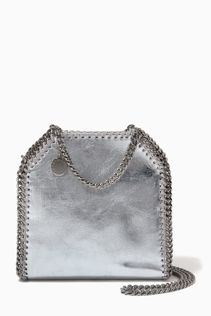 

Falabella Tiny Tote in Metallic Eco Leather, Silver